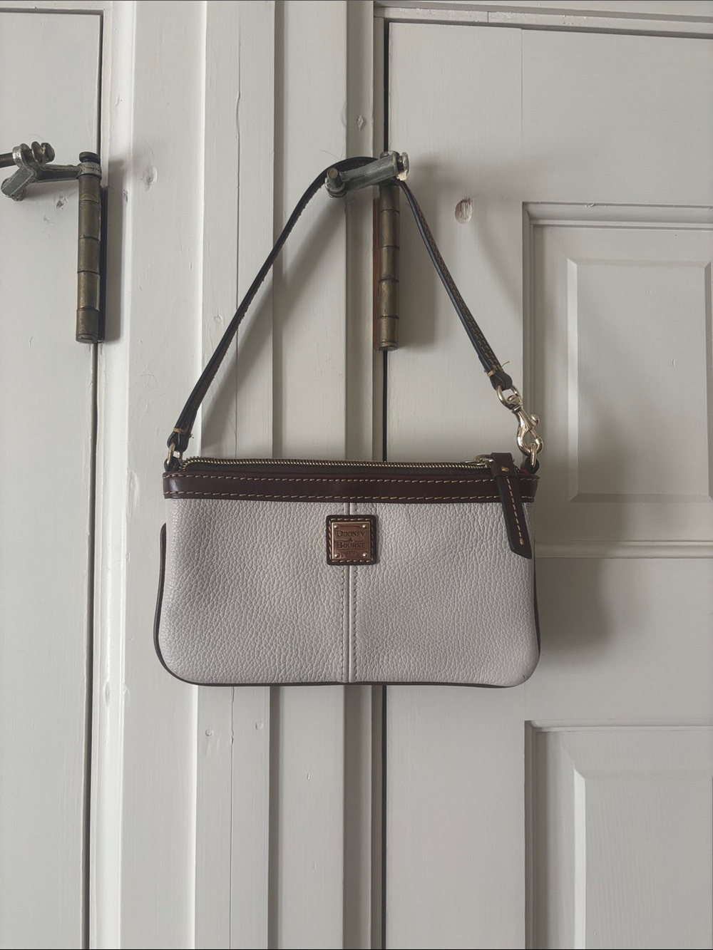 Dooney & Bourke Cream Shoulder Wristlet with Brown Trim